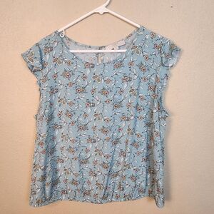 LOFT Sky Blue Floral Cap Sleeve Blouse Size 18